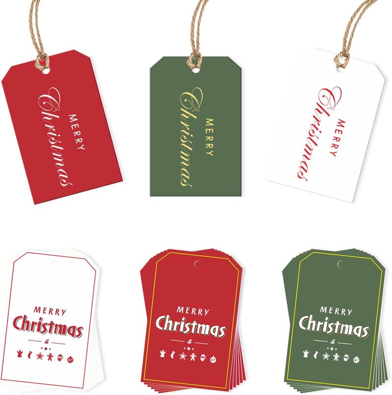 TAMUTO Christmas Gift Tags, 48 Thick Matte Cardstock Labels with String for Personalizing Your Holiday Presents, Spread Joy and Holiday Cheer with These Festive Christmas Name Tags - Image 1